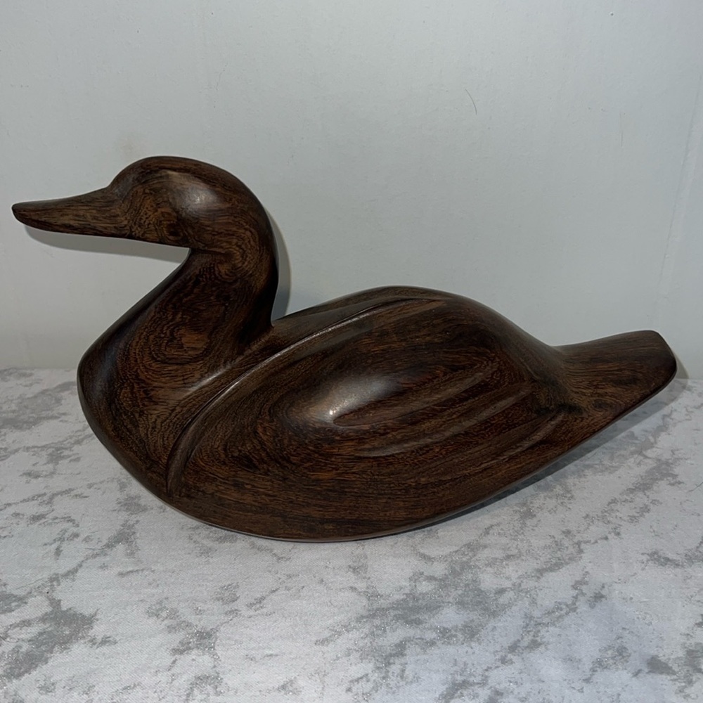 Vintage Hand Carved Wooden Duck Solid Smooth